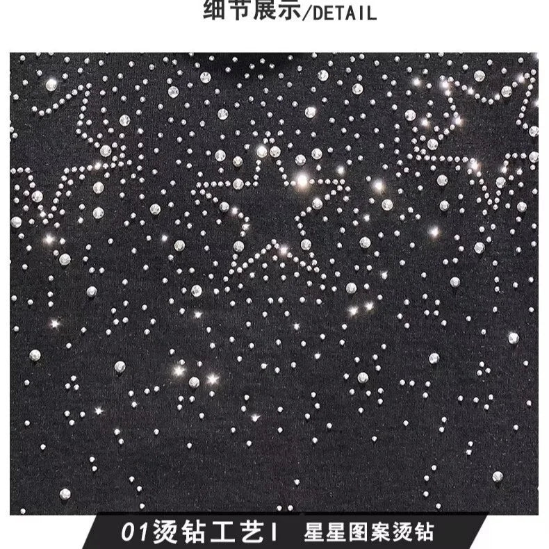 Cotton Rhinestone Collar Short Sleeve T-shirt Fashion Oversized Hip-Hop Heavy-Duty Cotton Men's T-shirt