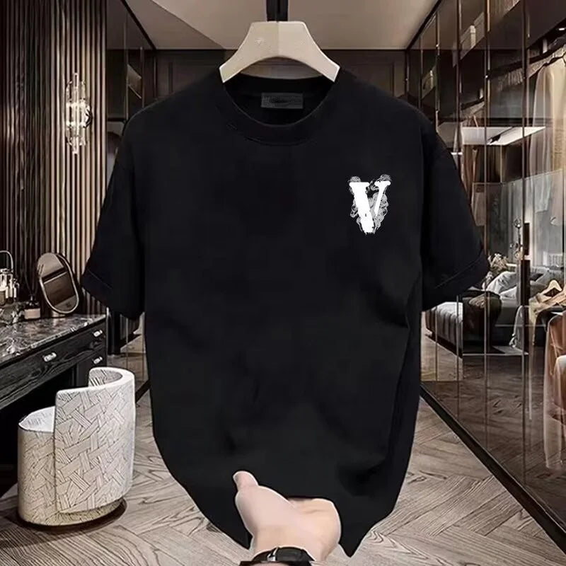 Cotton Summer New Men's American Streetwear Premium Graphic Crew Neck T-shirt Trendy Casual Short Sleeve