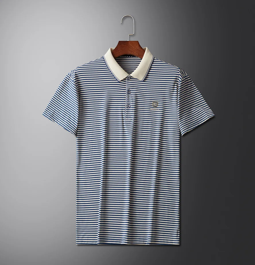 Men's Summer Trendy Short-Sleeve Polo Shirt Casual Lightweight Striped & Printed for Young Adults