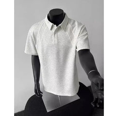 Men's Summer Short-Sleeved for Polo Shirt American Style Heavy-Weight Raglan Top Fashionable Lel Solid Pattern T-Shirt