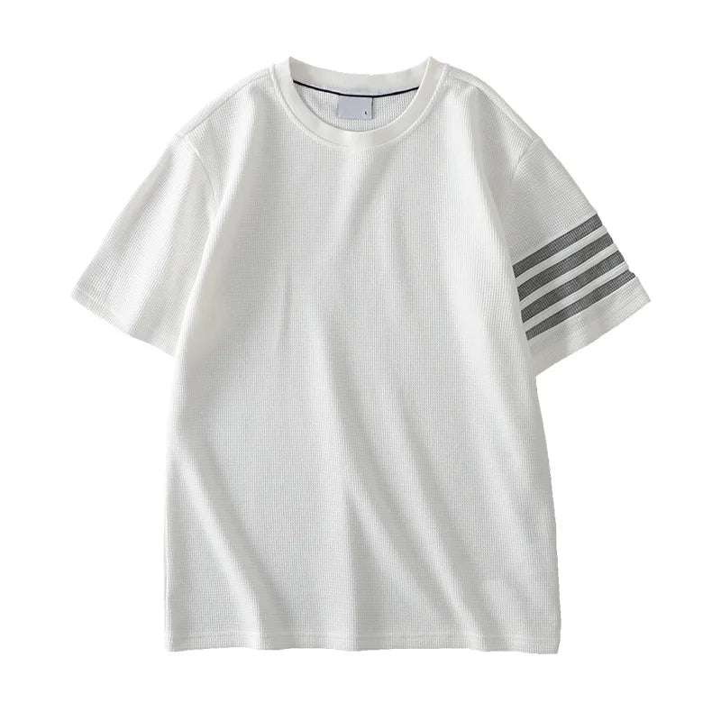 Waffles Short Sleeve T-shirt Men's Loose Top Men's Solid Color Men's Shirt Comfortable Classic Short Sleeve T-shirt