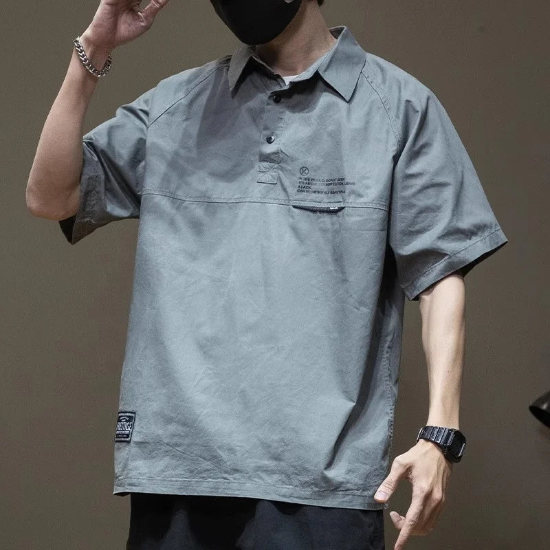 Summer Overalls Shirt Men's Polo Shirt Loose Large Size Men's Shirt Autumn Short-sleeved T-shirt Casual Top