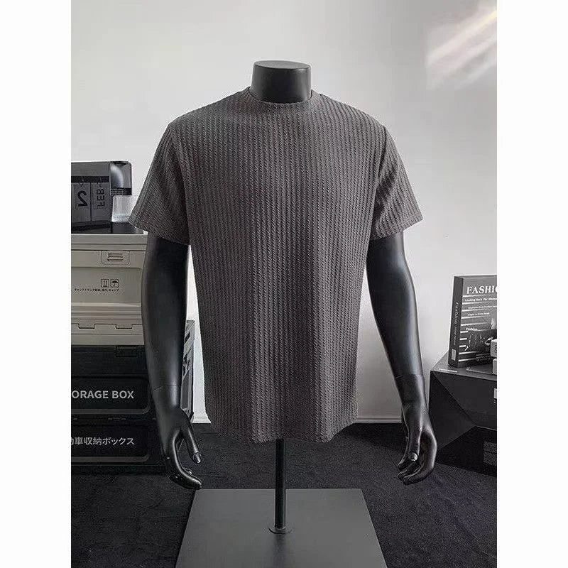Men's Summer Casual Style Solid Breathable Loose Fit Short-Sleeved Knitted T-Shirt