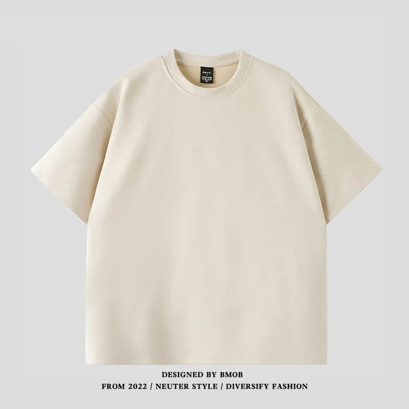 Suede Heavy Short Sleeve Men's Summer New Arrival American Style Retro Large Size Men's T-Shirt Suede Loose T-Shirt