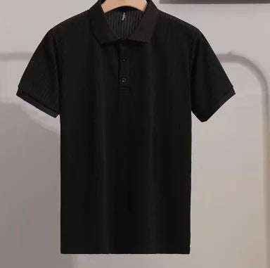 High Quality Men's Short Sleeve Polo Shirts Quick Dry Stripe Prints with Button Decoration Quality Polyester Fabric for Men