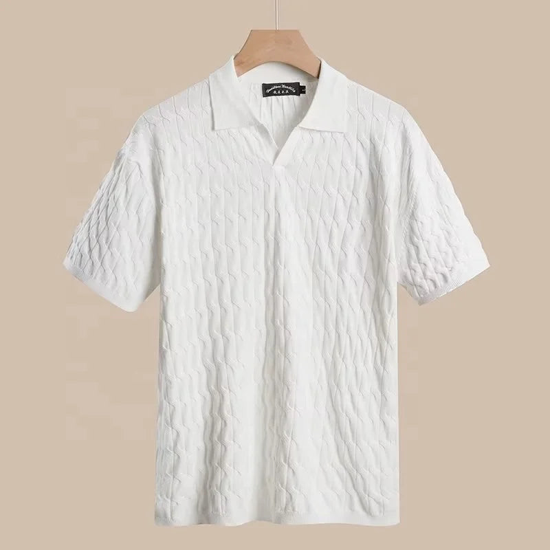 Summer Men's Knitted Short-sleeved Polo Shirt Korean Style Slim-fit Solid Color Ice Silk Casual Lasel Half-sleeved T-shirt