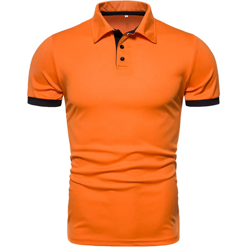 Spring Summer New Men's Solid Short Sleeve Polo Shirt Stylish Business Casual Lapel Top