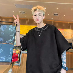Suede Short-sleeved T-shirt Men's Summer New Fashion Brand Embroidered Plumpian Handsome Inner Half-sleeved Base T-shirt