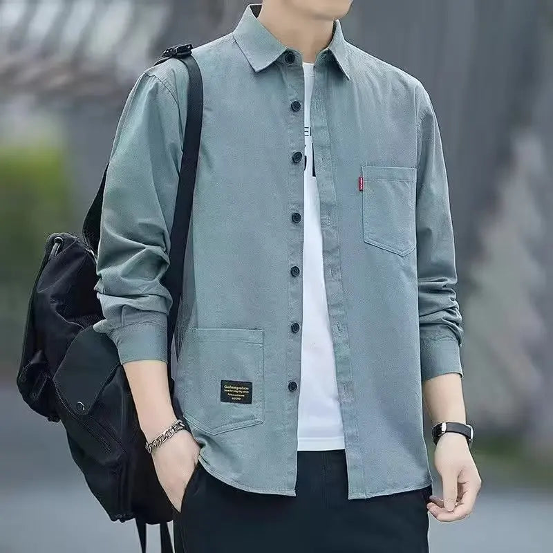 Pockets Button Handsome Turn-down Collar Men's Shirts Spring Summer Thin Fashion Casual Comfortable Loose Men's Clothing