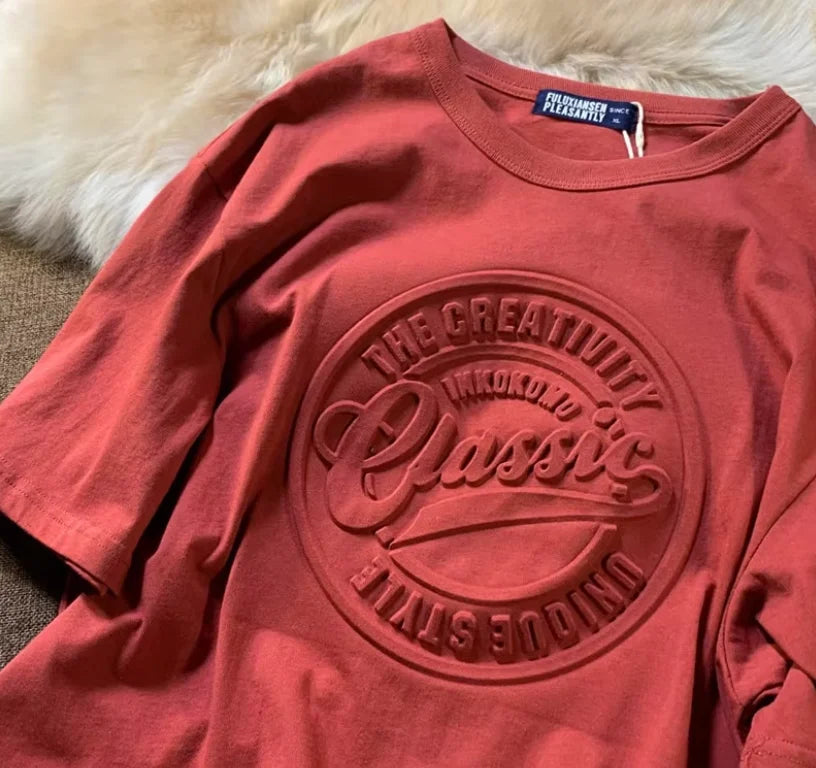 Bump Stereo Short-sleeved Round Neck  Men's T-shirt American-style Oversize New 3D Printed Stereo Alphabet T-shirt