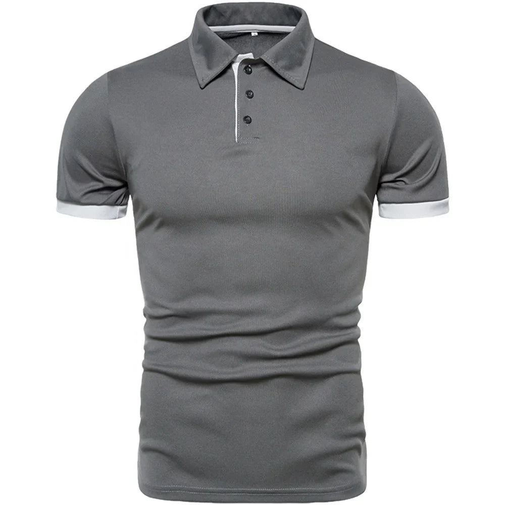 Spring Summer New Men's Solid Short Sleeve Polo Shirt Stylish Business Casual Lapel Top