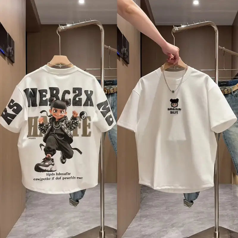 New Summer Printed Loose Casual Half-sleeved T-shirt Men's Fashionable All-match Trendy Short-sleeved Top