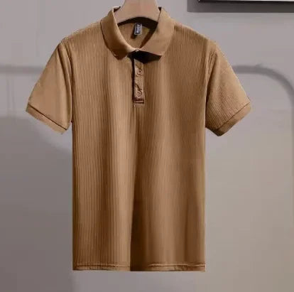 High Quality Men's Short Sleeve Polo Shirts Quick Dry Stripe Prints with Button Decoration Quality Polyester Fabric for Men