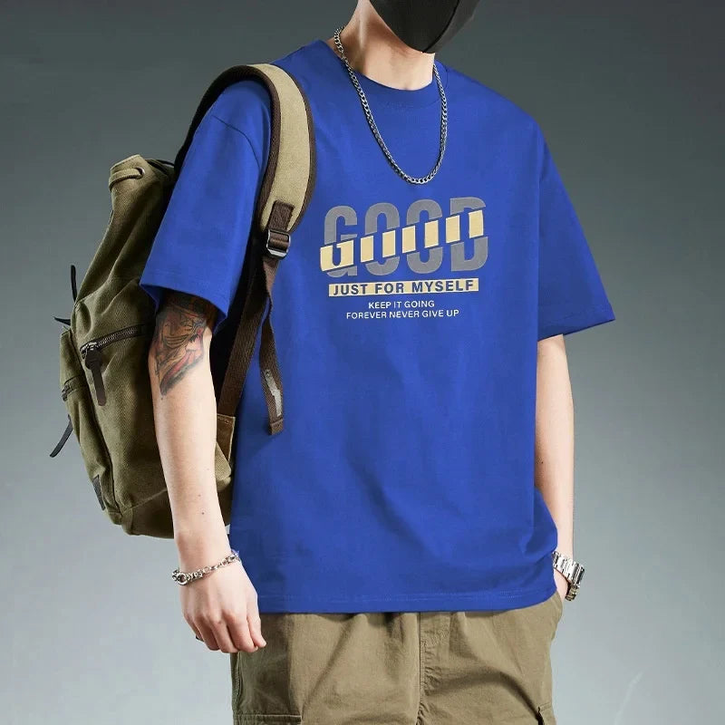 Cotton Men's Short-sleeved T-shirt Summer American Style Loose Trendy Men's Top