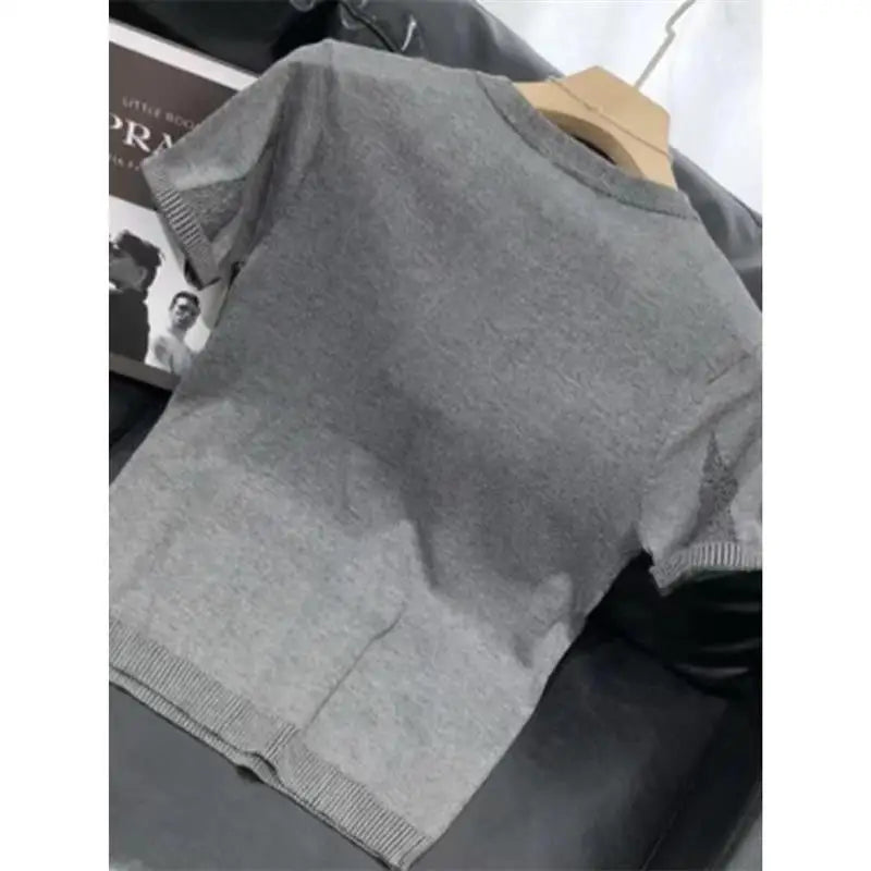 Men's New Summer Trendy Brand Slim-Fit Base Layer Short-Sleeve Knitted T-Shirt