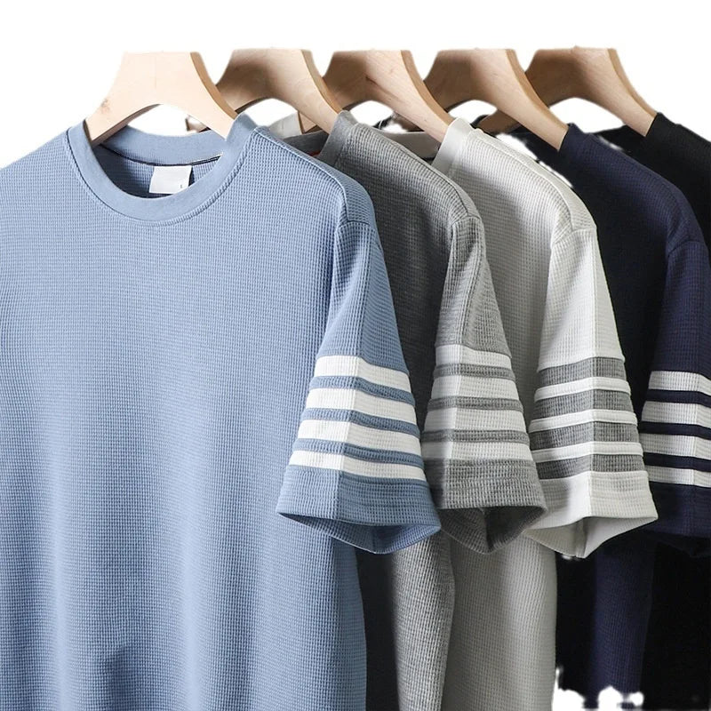 Waffles Short Sleeve T-shirt Men's Loose Top Men's Solid Color Men's Shirt Comfortable Classic Short Sleeve T-shirt