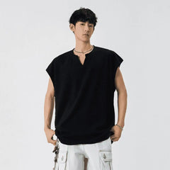 Textured V-neck Vest, Men's Summer New Quick-drying Sport Waistcoat, Wide-shoulder Sleeveless T-shirt