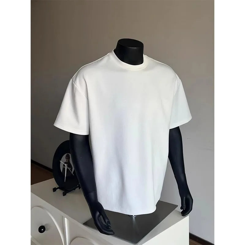 Luxury Men's Oversized Heavyweight T-Shirt Thick Mock Neck Boxy Drop Shoulder Loose T-Shirt