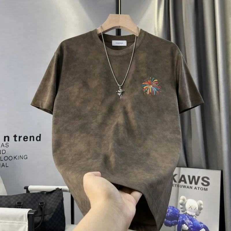 New Tie-Dye Old Style Trendy Short-Sleeved T-Shirt Men's European Style Slim-Fit Trendy Brand Summer Men's T-Shirt