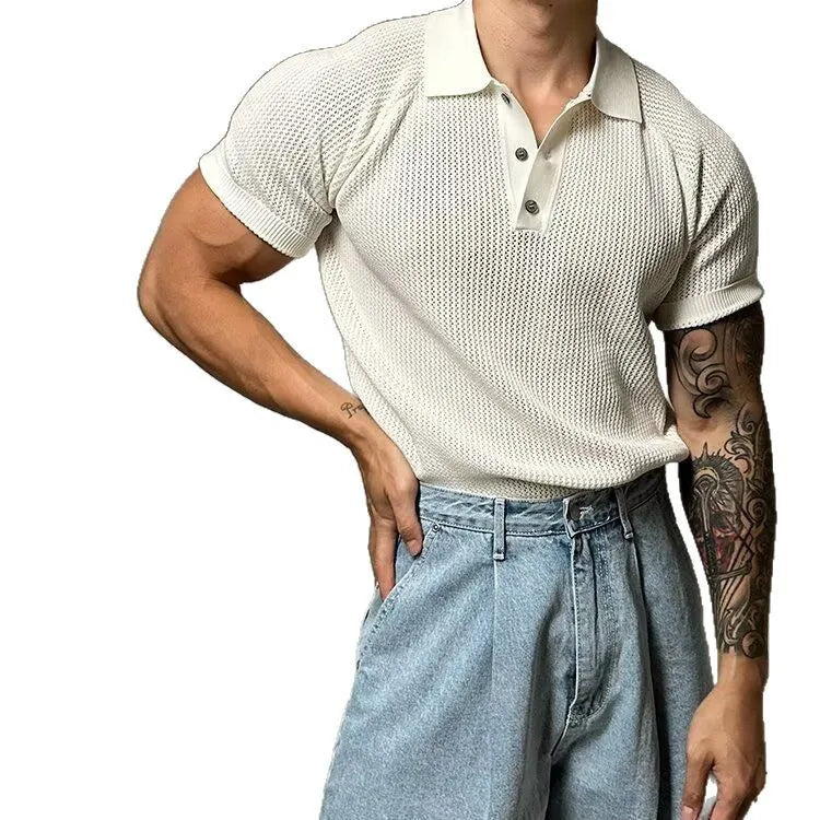 Summer new short-sleeved sweater men's honeycomb hollow POLO shirt shirt collar business T-shirt