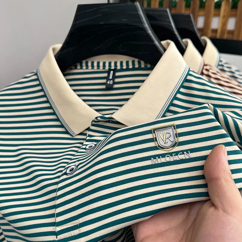 Men's Summer Trendy Short-Sleeve Polo Shirt Casual Lightweight Striped & Printed for Young Adults