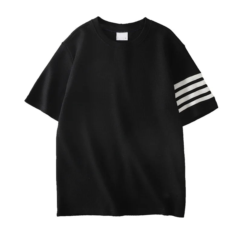Waffles Short Sleeve T-shirt Men's Loose Top Men's Solid Color Men's Shirt Comfortable Classic Short Sleeve T-shirt