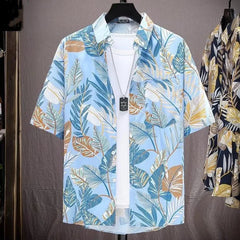 New Arrival Floral Shirt Men's Short-Sleeved Summer Puffy Handsome Hawaiian Thin Retro Beach Shirt T-Shirt