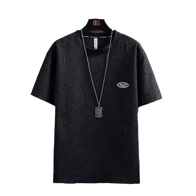 Design Sense Niche Men's Summer T-Shirt New Style Short-Sleeved Loose Fit Solid Three-Dimensional Waffle Top