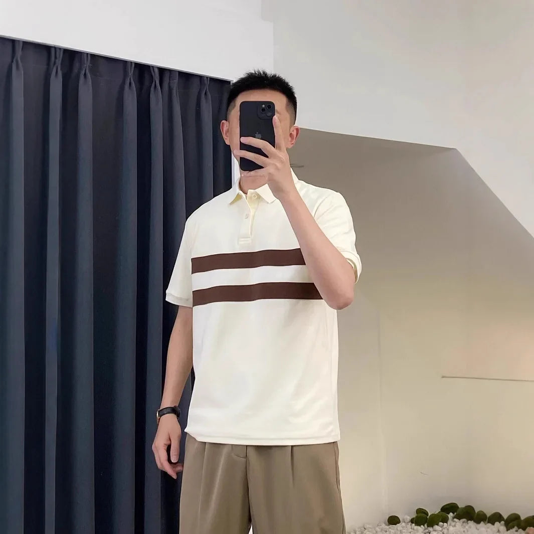 Men's New Trendy Color-Block Polo Shirt - Premium Slim-Fit Collared Short-Sleeve Top for Summer
