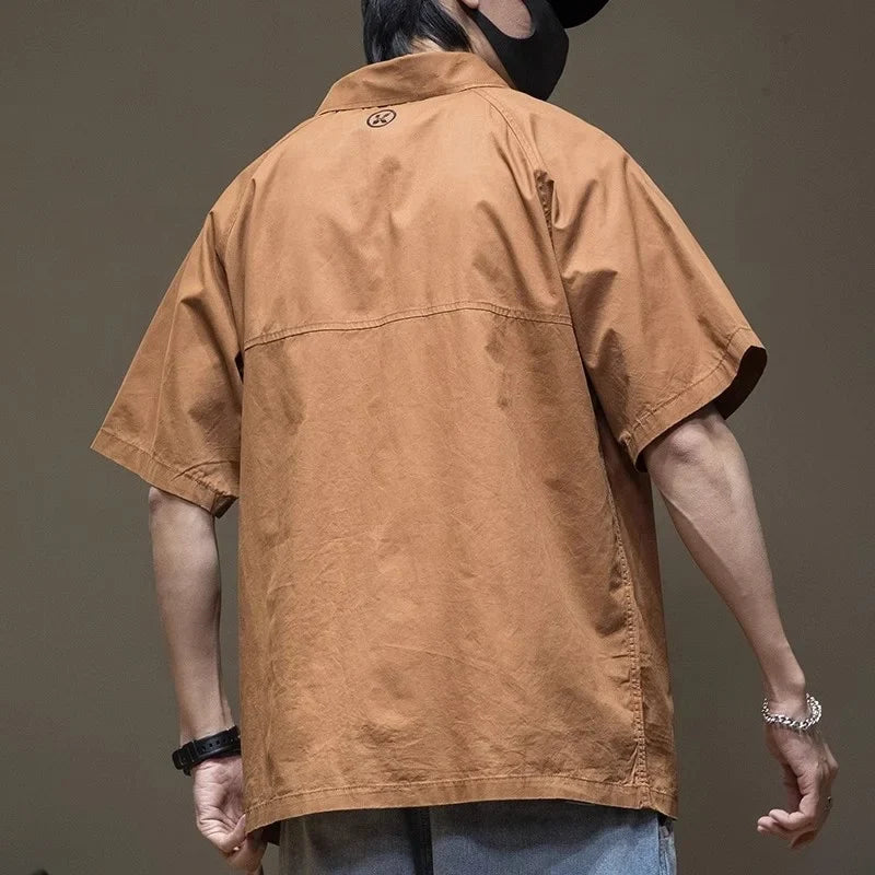 Summer Overalls Shirt Men's Polo Shirt Loose Large Size Men's Shirt Autumn Short-sleeved T-shirt Casual Top