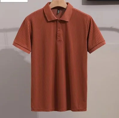High Quality Men's Short Sleeve Polo Shirts Quick Dry Stripe Prints with Button Decoration Quality Polyester Fabric for Men