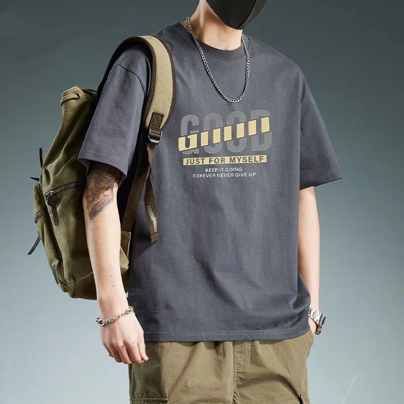 Cotton Men's Short-sleeved T-shirt Summer American Style Loose Trendy Men's Top
