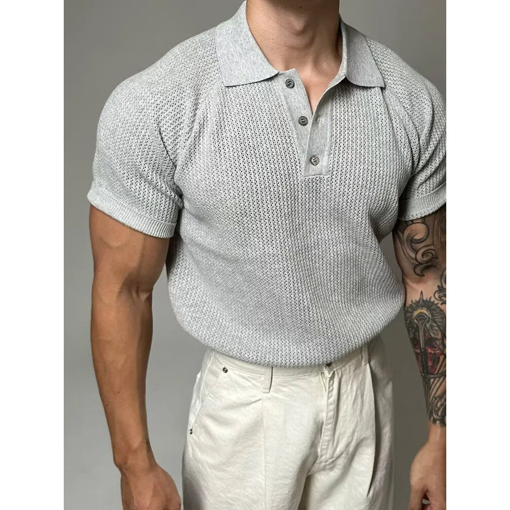 Summer new short-sleeved sweater men's honeycomb hollow POLO shirt shirt collar business T-shirt