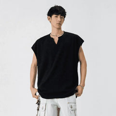 Textured V-neck Vest, Men's Summer New Quick-drying Sport Waistcoat, Wide-shoulder Sleeveless T-shirt