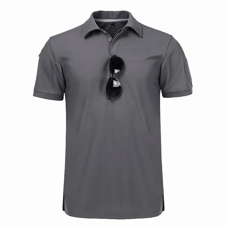 Men's Breathable Quick Dry Mercerized Short Sleeve Polo Shirt Tactical Shirt Hiking Hunting Training Stretchy Loose Polo Shirt