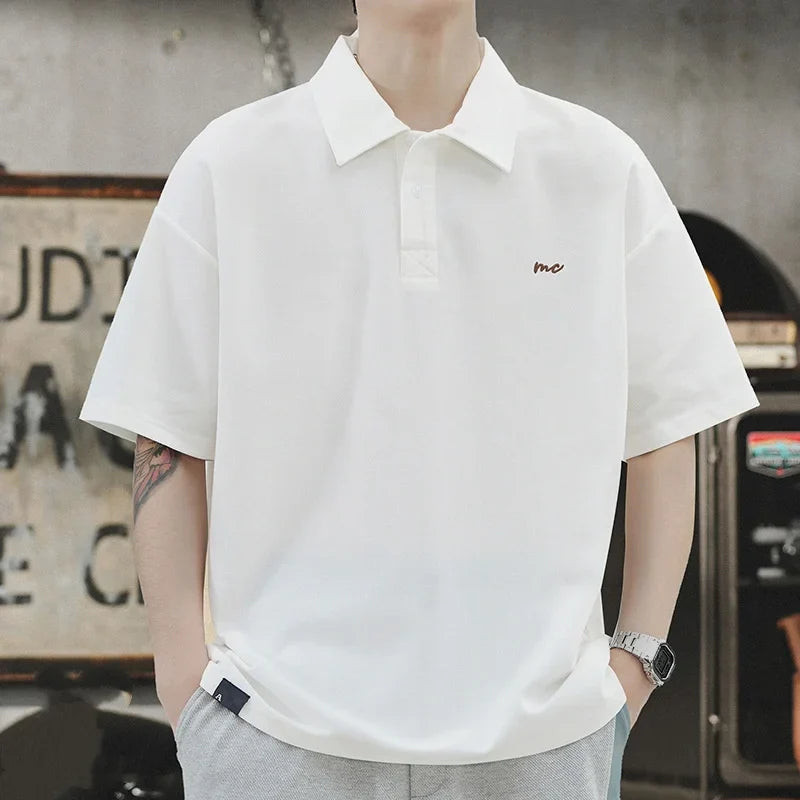 American Style Retro Polo Shirt Men's Summer Simple Men's Loose Large Size Men's Short-sleeved T-shirt Paul Shirt