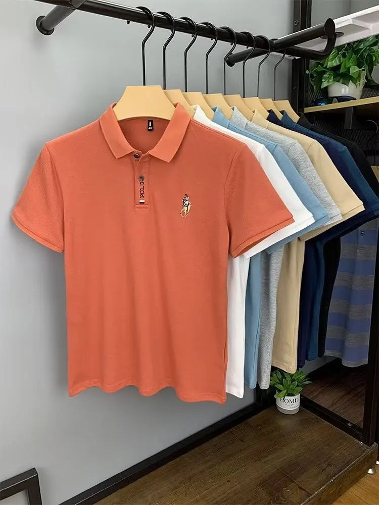 Summer Men's Short Sleeve T-shirt Embroidery Casual Turndown POLO Shirt Young and Middle-aged Men's Plus Size T-shirts