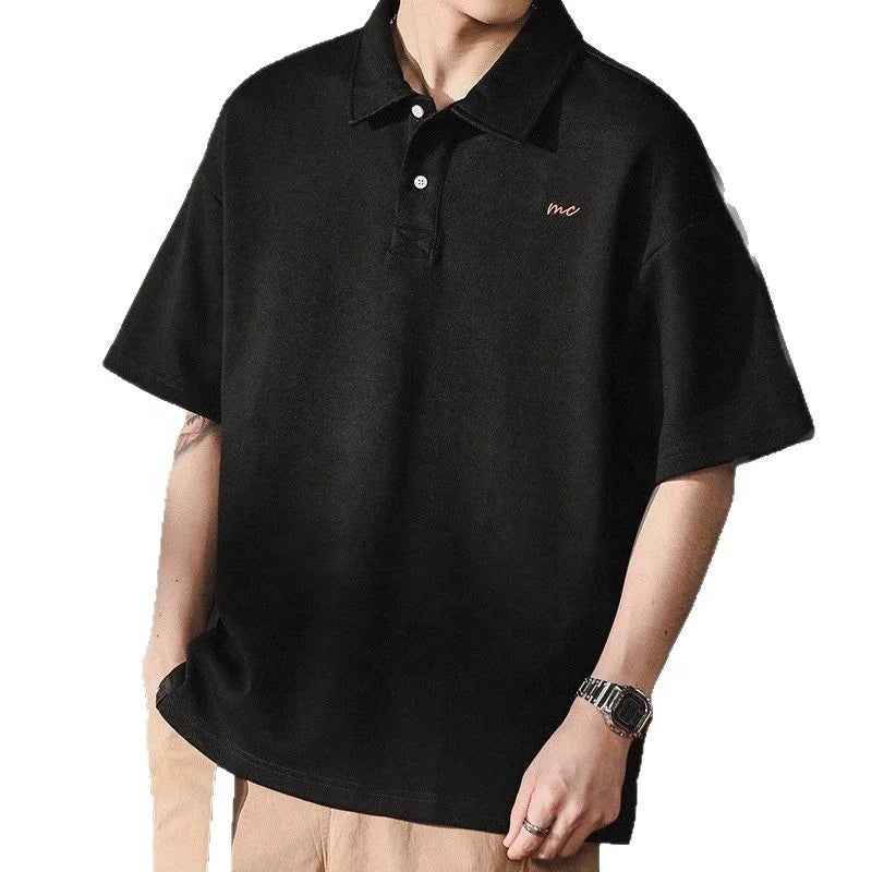 American Style Retro Polo Shirt Men's Summer Simple Men's Loose Large Size Men's Short-sleeved T-shirt Paul Shirt