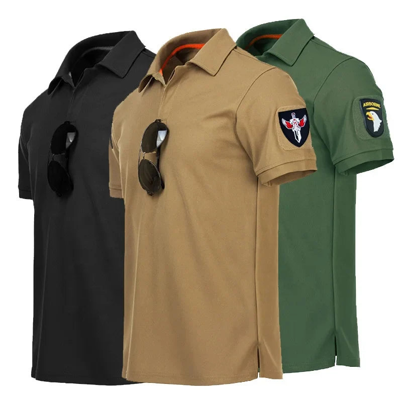 Men's Breathable Quick Dry Mercerized Short Sleeve Polo Shirt Tactical Shirt Hiking Hunting Training Stretchy Loose Polo Shirt