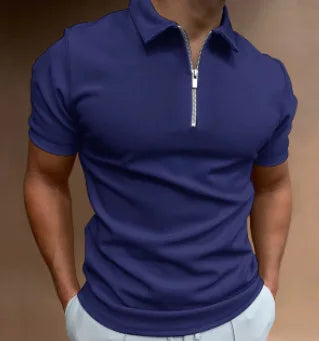 Men's Fashion Solid Color Short Sleeve Zipper Slim Fit Casual T-shirt