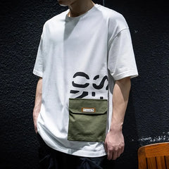 Men's Heavyweight Cotton Short Sleeve T-Shirt Summer Pocket Detail Loose & Plus Size Casual Crew Neck Tee
