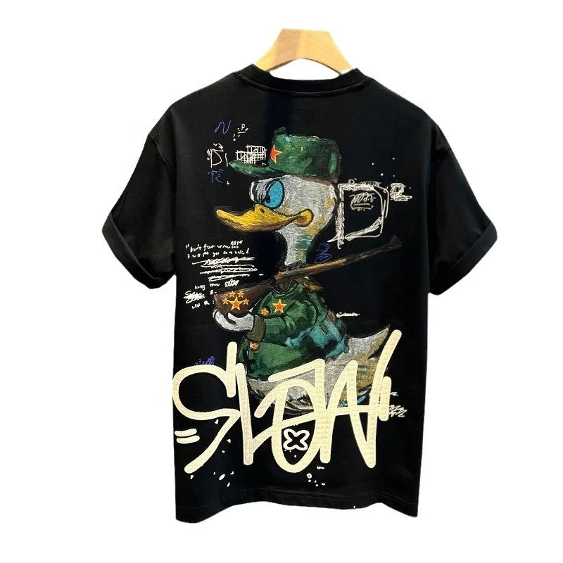American Graffiti Printing Short-sleeved T-shirt Men's Summer Men's Casual Loose Half-sleeved Top