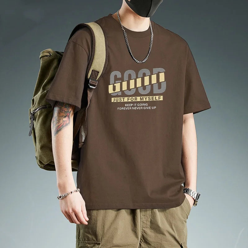 Cotton Men's Short-sleeved T-shirt Summer American Style Loose Trendy Men's Top