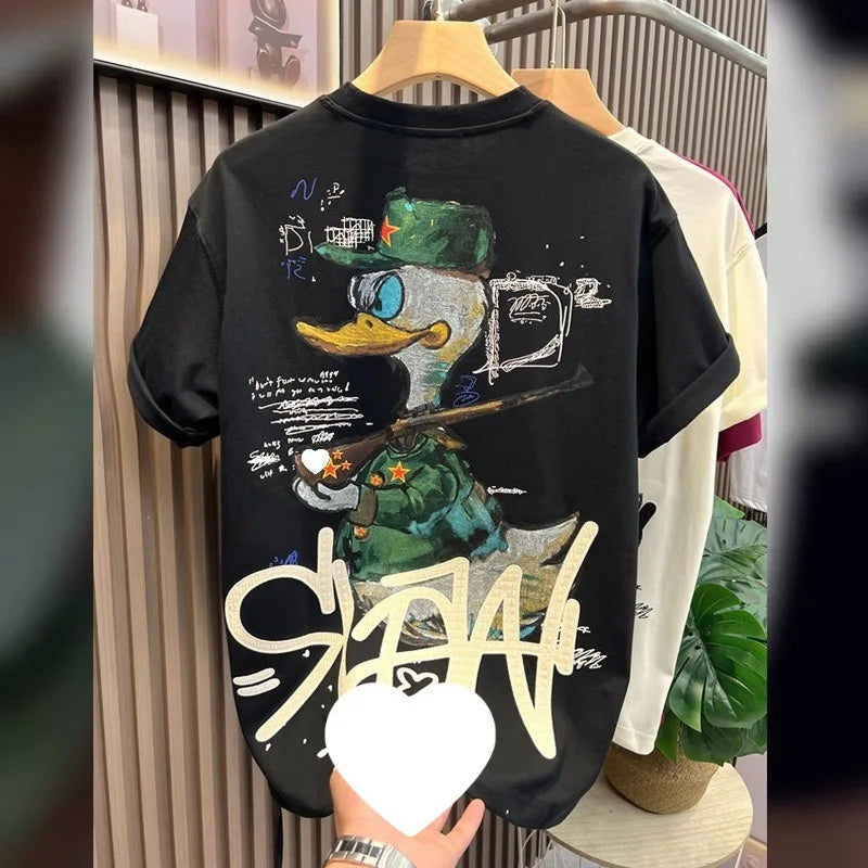 American Graffiti Printing Short-sleeved T-shirt Men's Summer Men's Casual Loose Half-sleeved Top