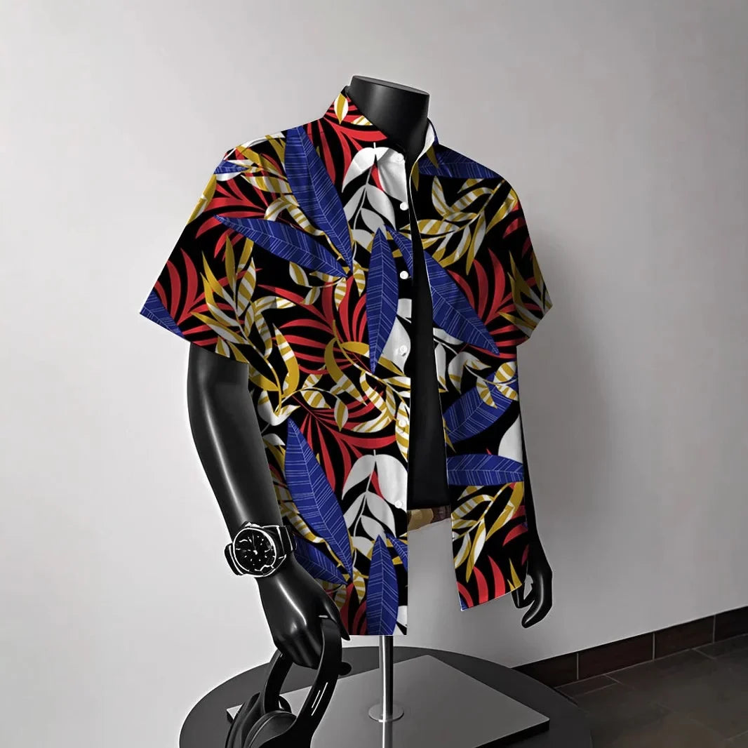 Men's Hawaiian Floral Short-Sleeve Shirt - Summer American Retro Ideal for Thai Getaways Beach Outfits & Coastal Styles