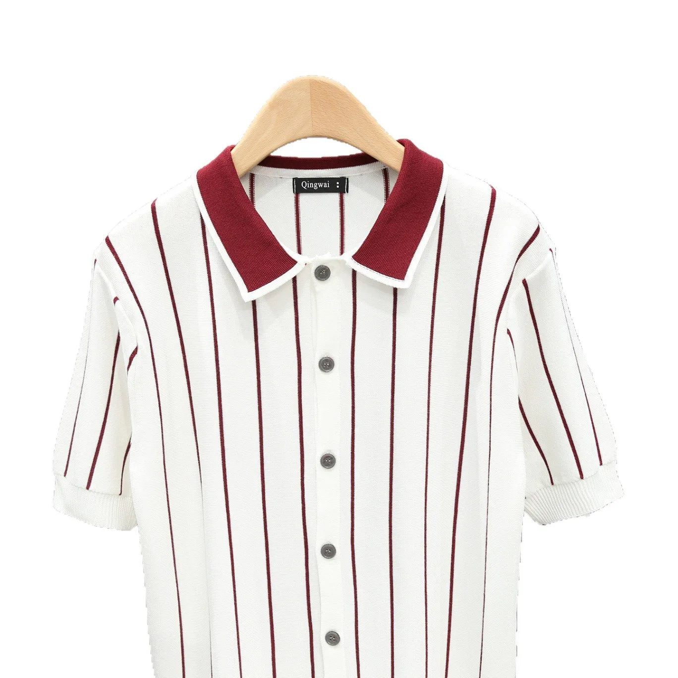 Summer New Arrival Men's Striped Cardigan Polo Shirt Relaxed Fit Lapel Short Sleeve Knitted Top