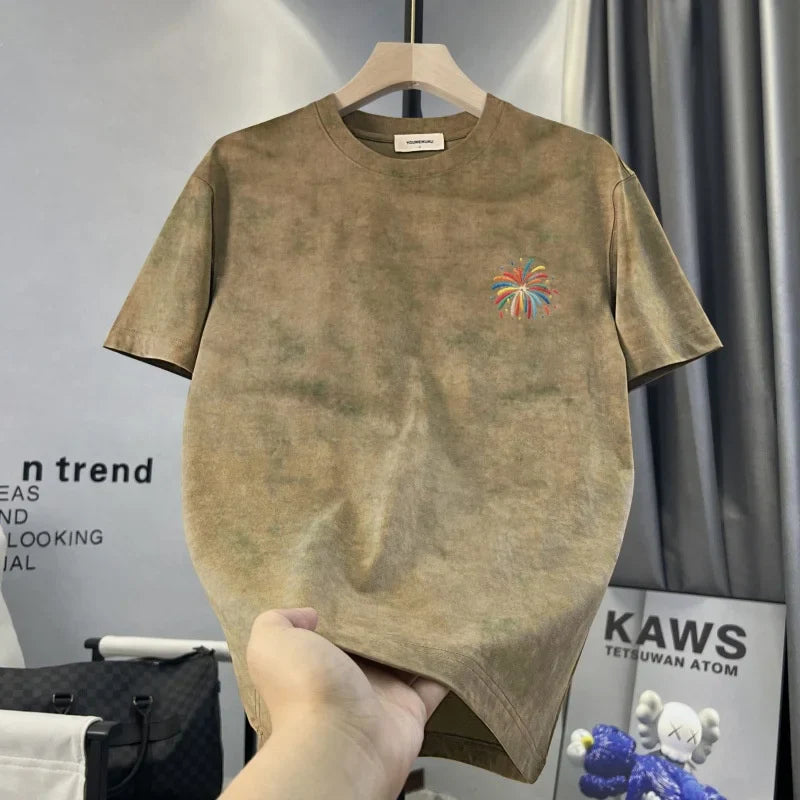 New Tie-Dye Old Style Trendy Short-Sleeved T-Shirt Men's European Style Slim-Fit Trendy Brand Summer Men's T-Shirt