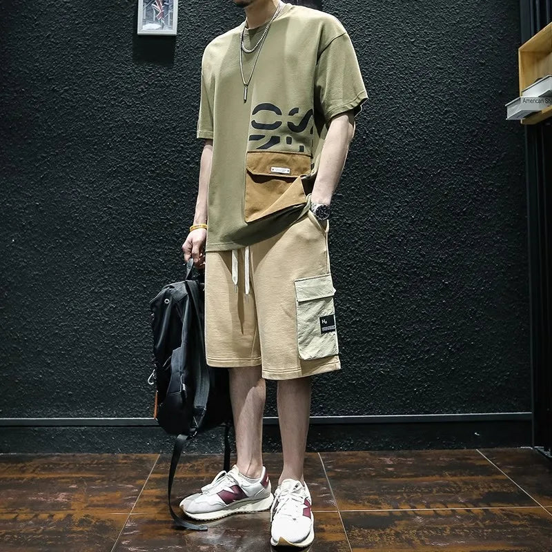 Men's Heavyweight Cotton Short Sleeve T-Shirt Summer Pocket Detail Loose & Plus Size Casual Crew Neck Tee