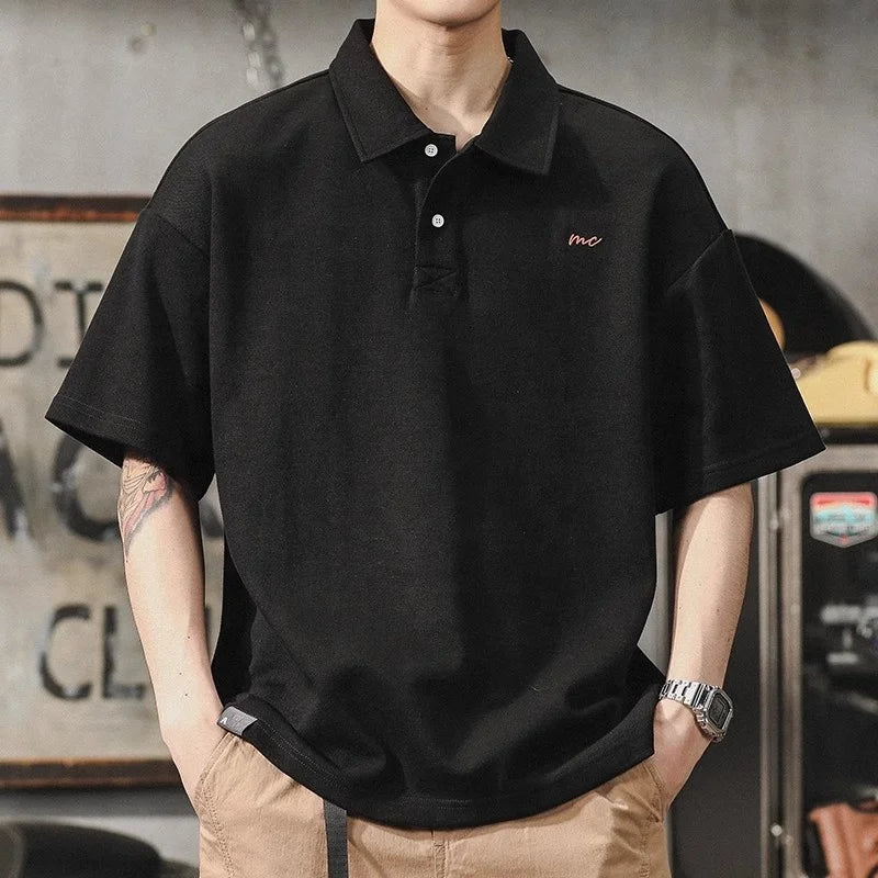 American Style Retro Polo Shirt Men's Summer Simple Men's Loose Large Size Men's Short-sleeved T-shirt Paul Shirt