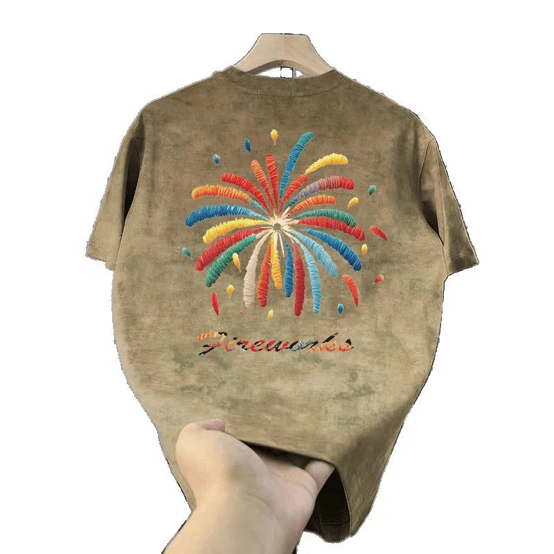 New Tie-Dye Old Style Trendy Short-Sleeved T-Shirt Men's European Style Slim-Fit Trendy Brand Summer Men's T-Shirt